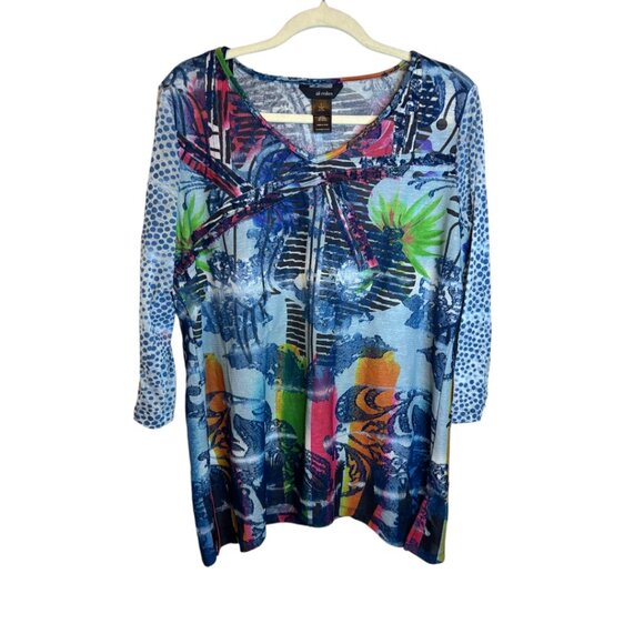 Ali Miles Blouse Women's Large Abstract Floral Dots Lightweight Sheer - Picture 2 of 5